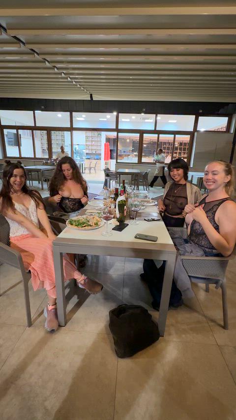 Big Boobs Having Fun In A Busy Restaurant